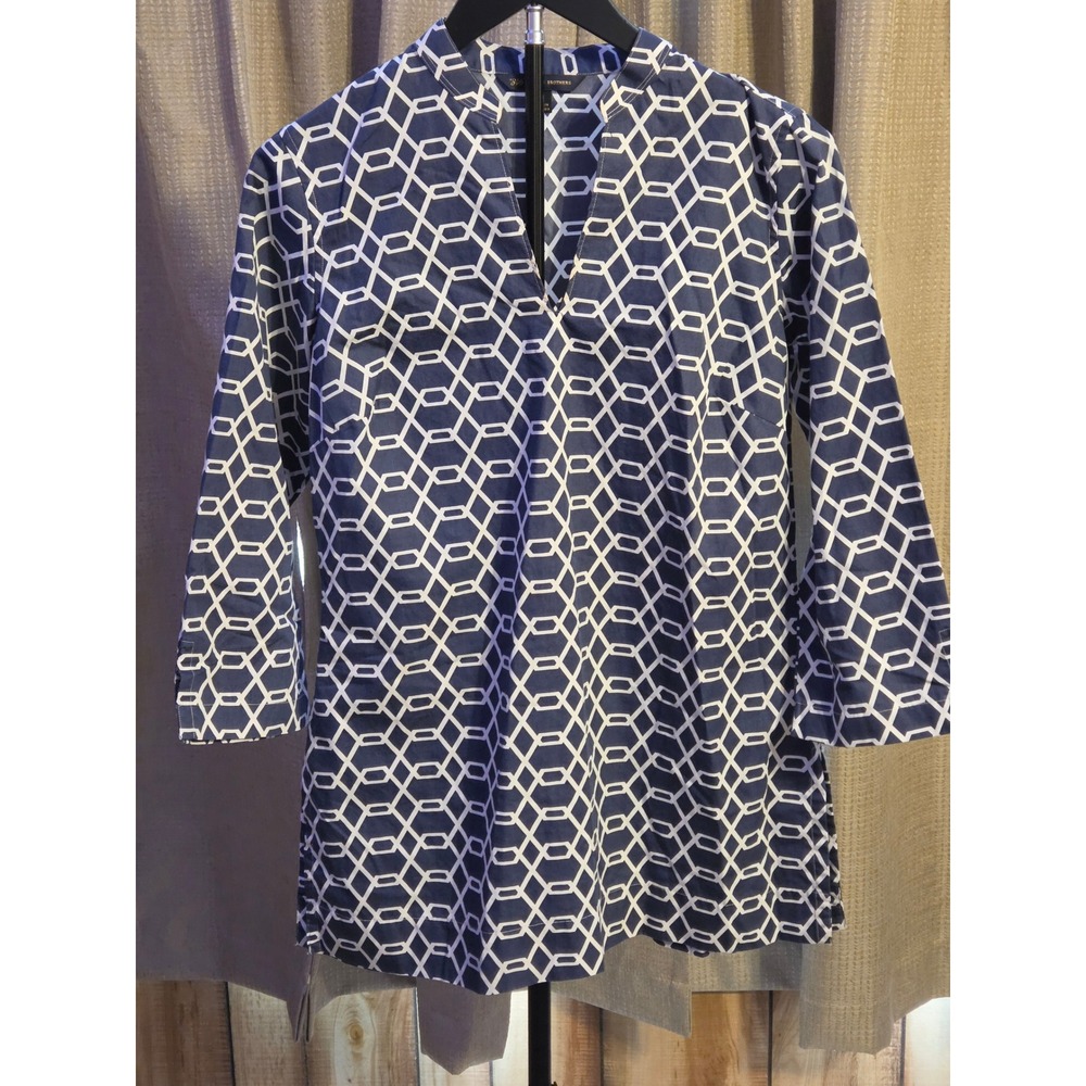 Brooks Brother 346 Geometric Pattern 3/4 Sleeve V-Neck Blouse Women's Size Small